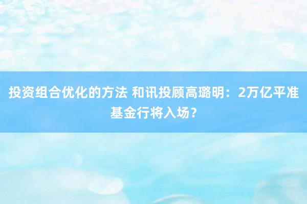 投资组合优化的方法 和讯投顾高璐明：2万亿平准基金行将入场？