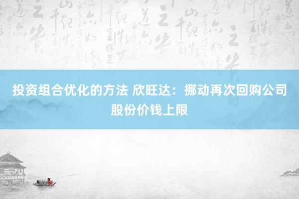 投资组合优化的方法 欣旺达：挪动再次回购公司股份价钱上限