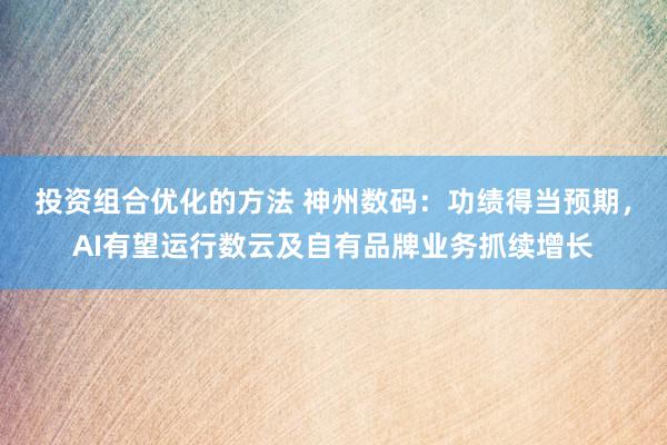 投资组合优化的方法 神州数码：功绩得当预期，AI有望运行数云及自有品牌业务抓续增长