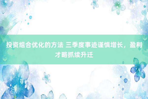 投资组合优化的方法 三季度事迹谨慎增长，盈利才略抓续升迁