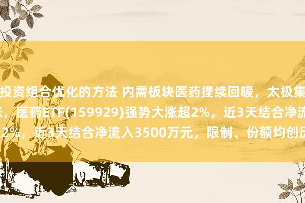 投资组合优化的方法 内需板块医药捏续回暖，太极集团、爱好意思客领涨，医药ETF(159929)强势大涨超2%，近3天结合净流入3500万元，限制、份额均创历史新高！