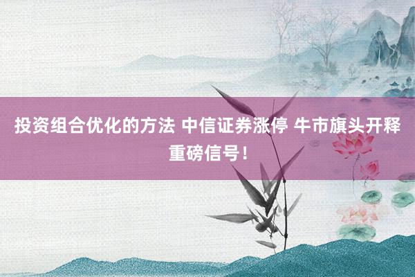 投资组合优化的方法 中信证券涨停 牛市旗头开释重磅信号！