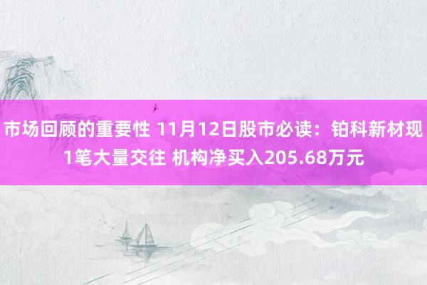 市场回顾的重要性 11月12日股市必读：铂科新材现1笔大量交往 机构净买入205.68万元