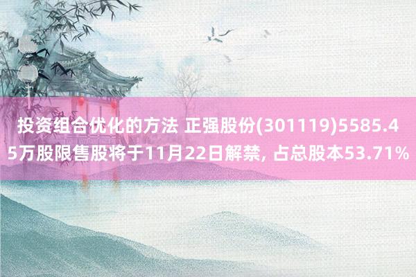 投资组合优化的方法 正强股份(301119)5585.45万股限售股将于11月22日解禁, 占总股本53.71%