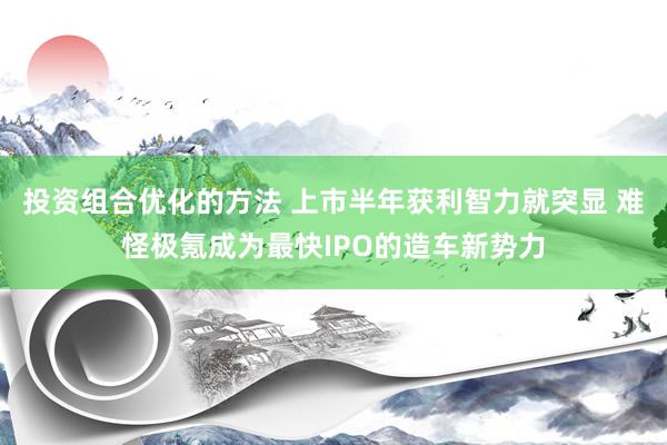 投资组合优化的方法 上市半年获利智力就突显 难怪极氪成为最快IPO的造车新势力