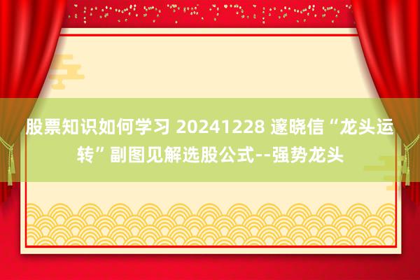 股票知识如何学习 20241228 邃晓信“龙头运转”副图见解选股公式--强势龙头