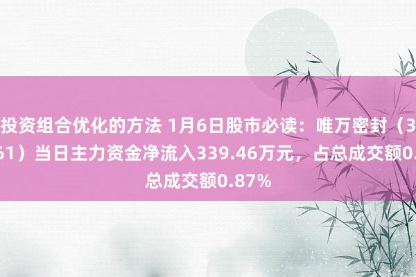 投资组合优化的方法 1月6日股市必读：唯万密封（301161）当日主力资金净流入339.46万元，占总成交额0.87%