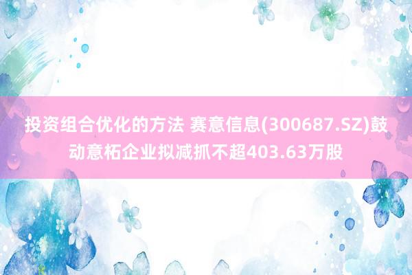 投资组合优化的方法 赛意信息(300687.SZ)鼓动意柘企业拟减抓不超403.63万股