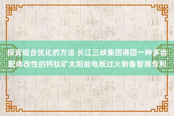 投资组合优化的方法 长江三峡集团得回一种多齿配体改性的钙钛矿太阳能电板过火制备智商专利