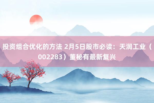 投资组合优化的方法 2月5日股市必读：天润工业（002283）董秘有最新复兴