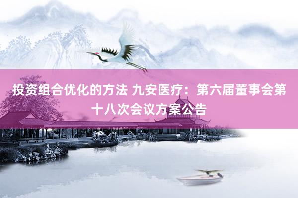 投资组合优化的方法 九安医疗：第六届董事会第十八次会议方案公告