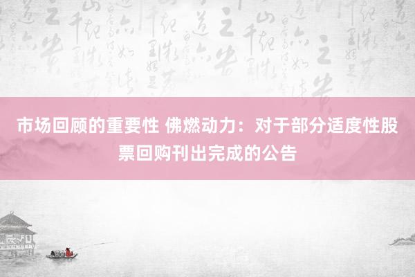 市场回顾的重要性 佛燃动力：对于部分适度性股票回购刊出完成的公告