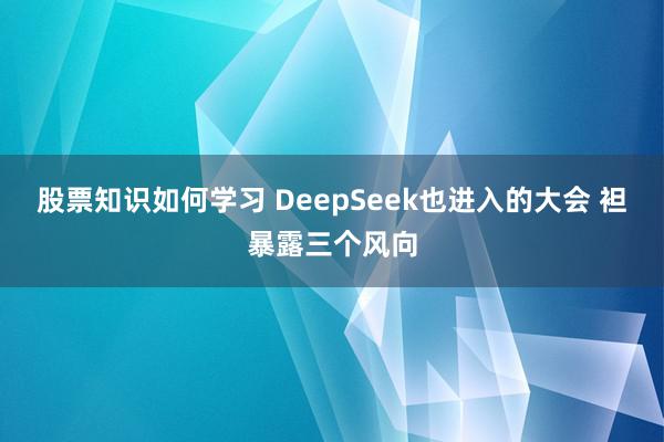 股票知识如何学习 DeepSeek也进入的大会 袒暴露三个风向