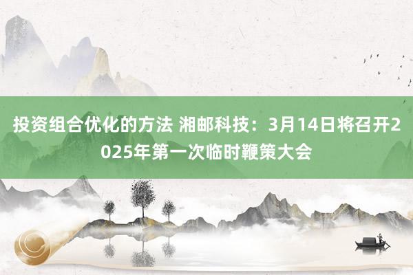 投资组合优化的方法 湘邮科技：3月14日将召开2025年第一次临时鞭策大会