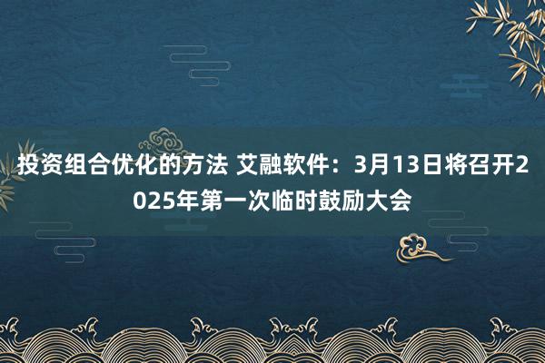 投资组合优化的方法 艾融软件：3月13日将召开2025年第一次临时鼓励大会