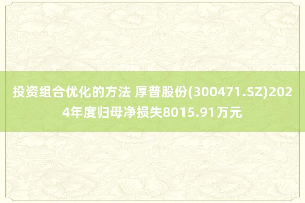 投资组合优化的方法 厚普股份(300471.SZ)2024年度归母净损失8015.91万元