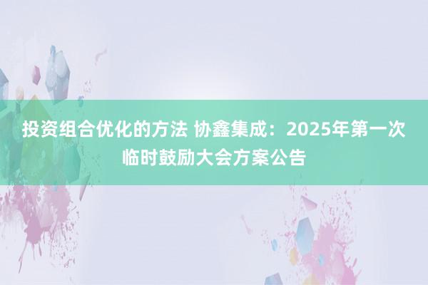 投资组合优化的方法 协鑫集成：2025年第一次临时鼓励大会方案公告