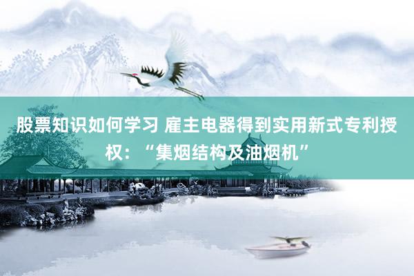 股票知识如何学习 雇主电器得到实用新式专利授权：“集烟结构及油烟机”