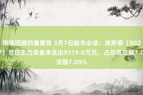 市场回顾的重要性 3月7日股市必读：埃斯顿（002747）当日主力资金净流出9319.0万元，占总成交额7.09%