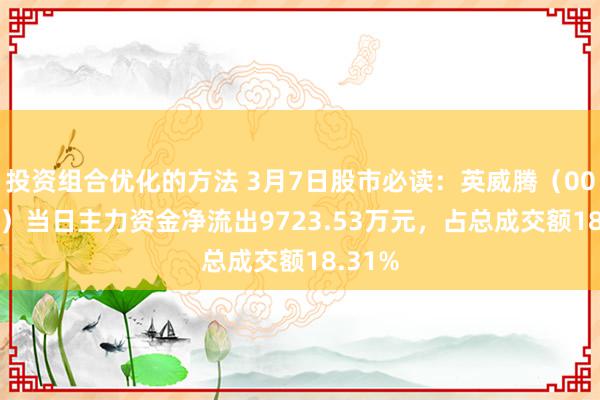 投资组合优化的方法 3月7日股市必读：英威腾（002334）当日主力资金净流出9723.53万元，占总成交额18.31%